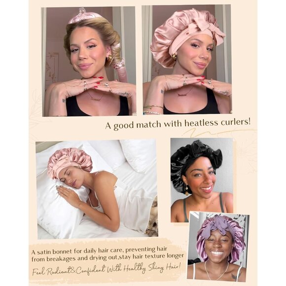 Silk-Satin Bonnet Hair Wrap for Sleeping with Bow Tie Band - Picture 5 of 8